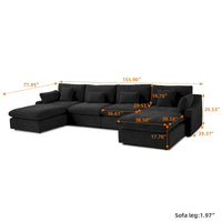 Canapé sectionnel minimaliste en lin canapé nuage garni de duvet, canapé à assise profonde en forme de U avec coussins