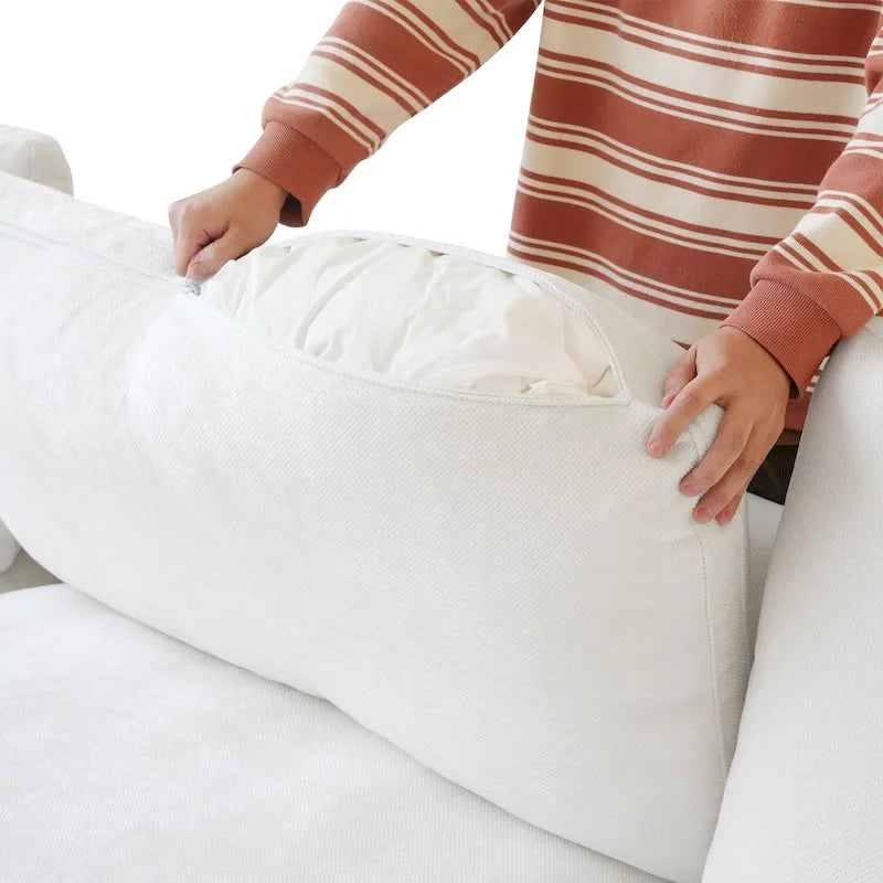 Canapé sectionnel minimaliste en lin canapé nuage garni de duvet, canapé à assise profonde en forme de U avec coussins
