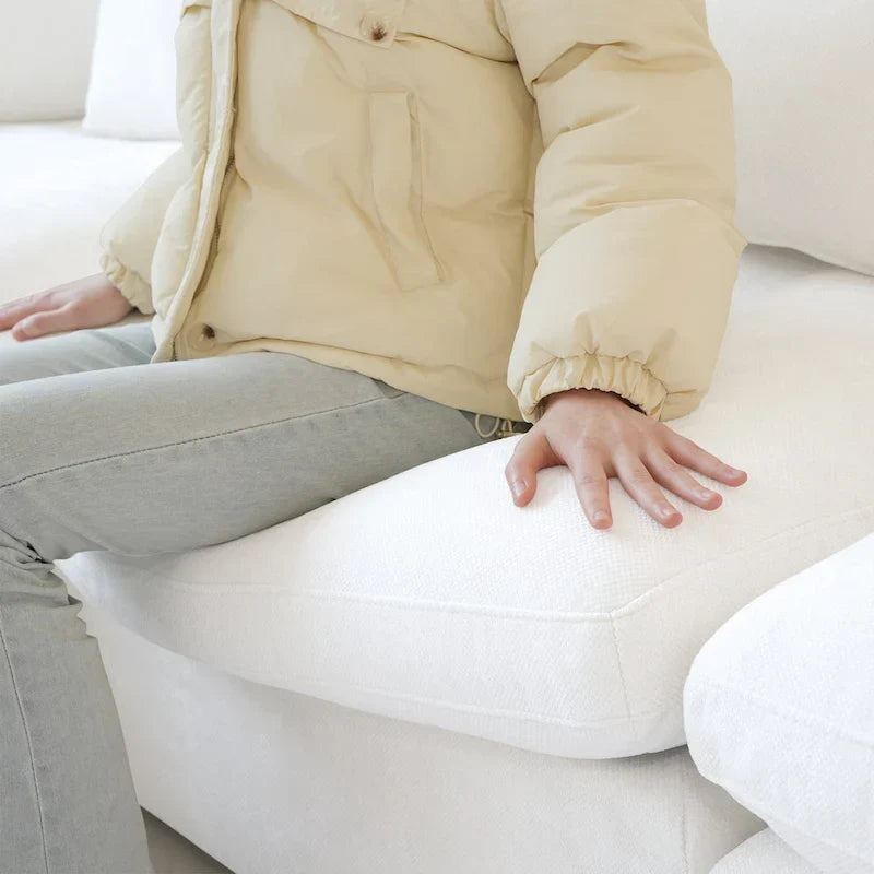 Canapé sectionnel minimaliste en lin canapé nuage garni de duvet, canapé à assise profonde en forme de U avec coussins