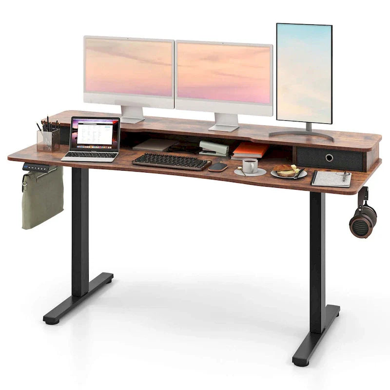 Bureau debout électrique à hauteur réglable avec étagère de rangement