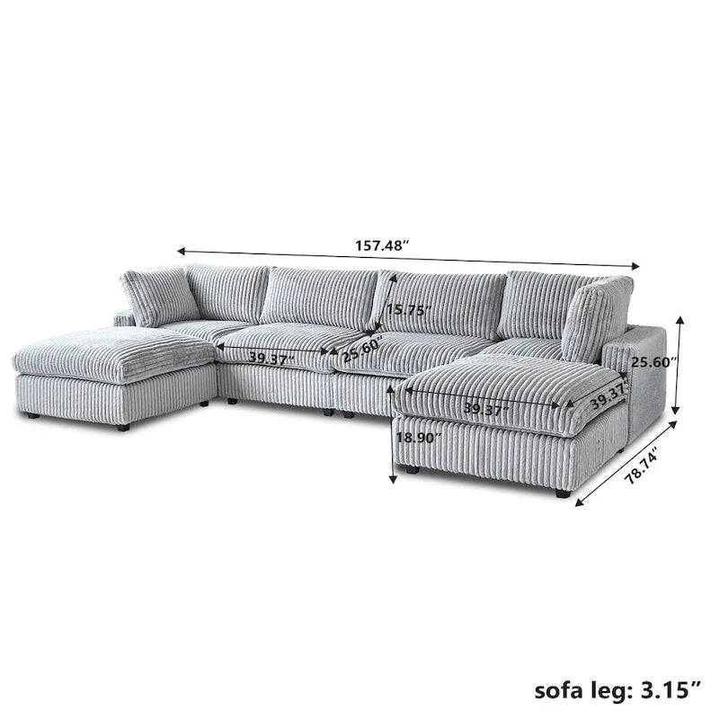 Canapé sectionnel modulable 157.48, canapé-lit moderne à assise profonde pour salon