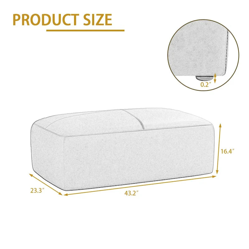Pouf en cuir véritable, banc capitonné de 109 cm pour salon et chambre à coucher