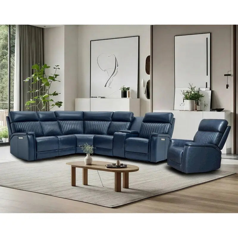 Ensemble Canapé Sectionnel Inclinable Électrique en Cuir Véritable 105 pouces de large avec Triple Motorisation Électrique, Console Unique, Ports USB et USB-C