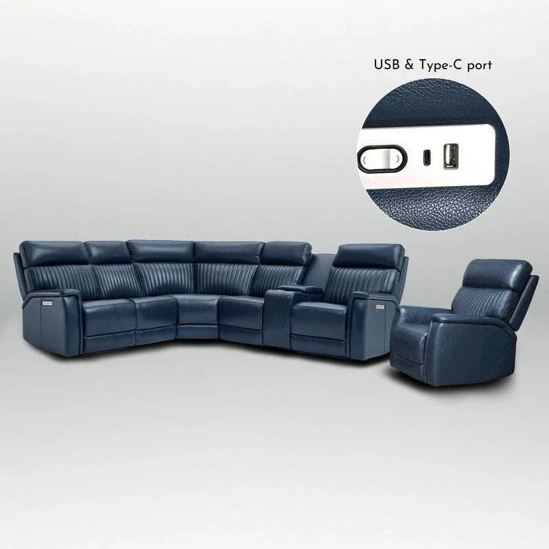 Ensemble Canapé Sectionnel Inclinable Électrique en Cuir Véritable 105 pouces de large avec Triple Motorisation Électrique, Console Unique, Ports USB et USB-C