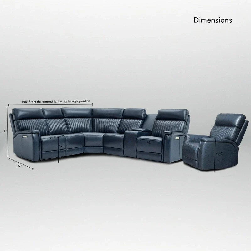 Ensemble Canapé Sectionnel Inclinable Électrique en Cuir Véritable 105 pouces de large avec Triple Motorisation Électrique, Console Unique, Ports USB et USB-C