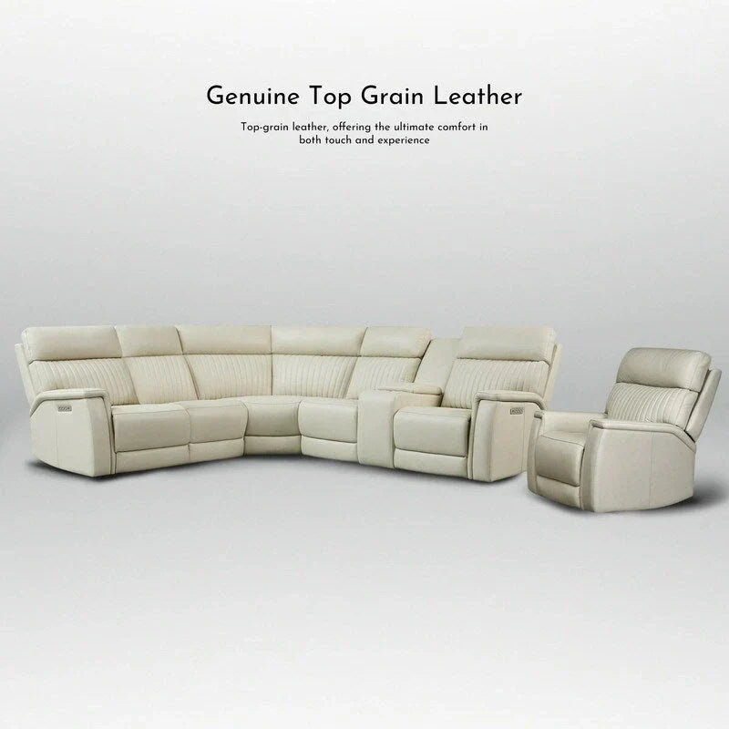 Ensemble Canapé Sectionnel Inclinable Électrique en Cuir Véritable 105 pouces de large avec Triple Motorisation Électrique, Console Unique, Ports USB et USB-C