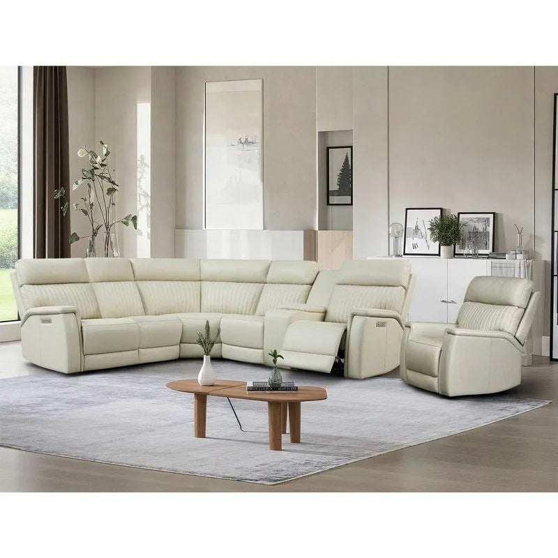 Ensemble Canapé Sectionnel Inclinable Électrique en Cuir Véritable 105 pouces de large avec Triple Motorisation Électrique, Console Unique, Ports USB et USB-C
