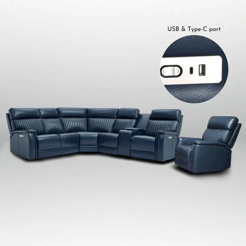 Ensemble Canapé Sectionnel Inclinable Électrique en Cuir Véritable 105 pouces de large avec Triple Motorisation Électrique, Console Unique, Ports USB et USB-C