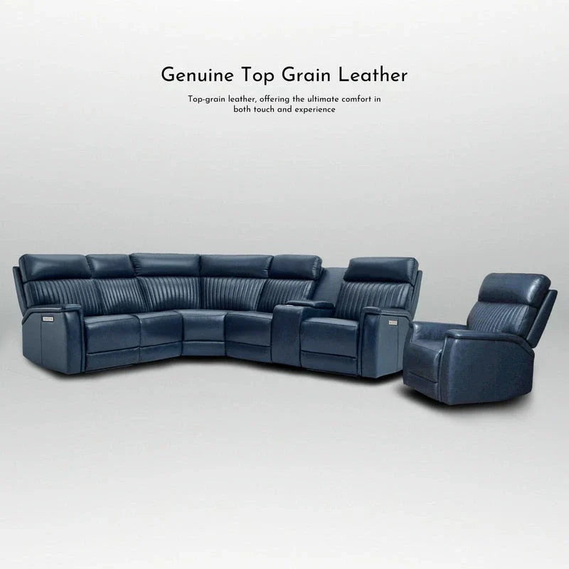 Ensemble Canapé Sectionnel Inclinable Électrique en Cuir Véritable 105 pouces de large avec Triple Motorisation Électrique, Console Unique, Ports USB et USB-C