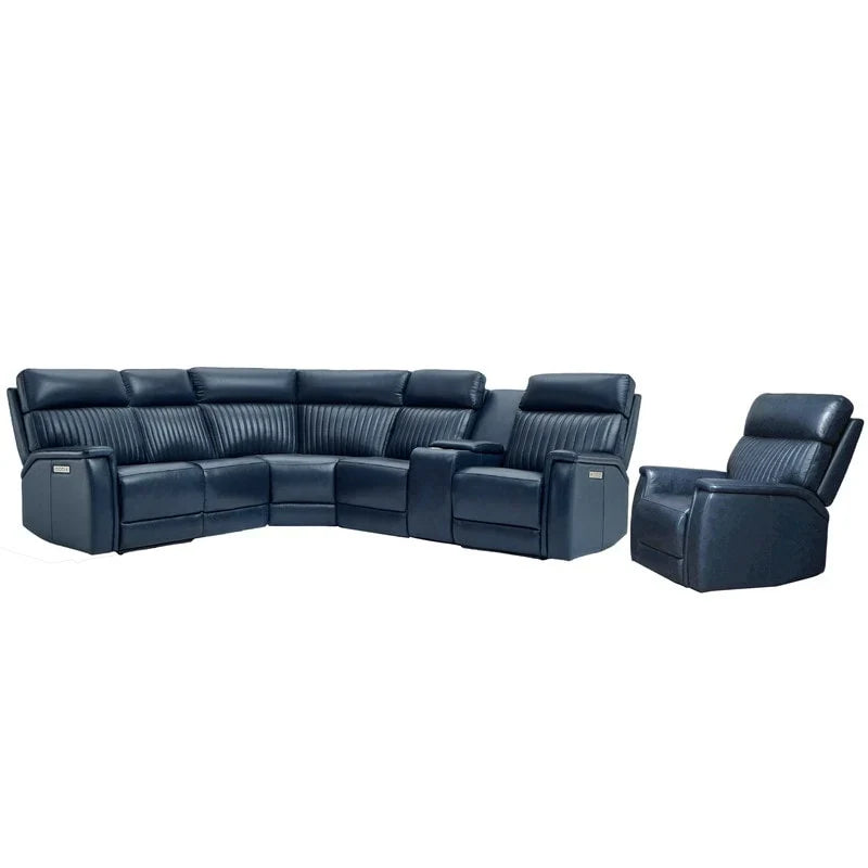 Ensemble Canapé Sectionnel Inclinable Électrique en Cuir Véritable 105 pouces de large avec Triple Motorisation Électrique, Console Unique, Ports USB et USB-C