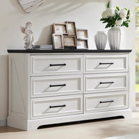 Commode de chambre à 6 tiroirs style ferme, meuble de rangement, meuble TV