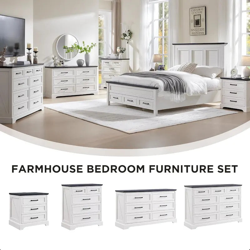 Commode de chambre à 6 tiroirs style ferme, meuble de rangement, meuble TV