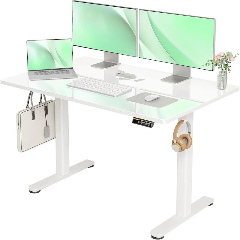 Claiks Bureau debout en verre, bureau debout blanc à hauteur réglable
