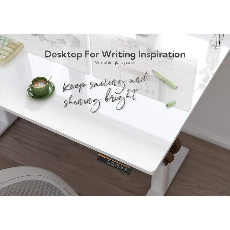 Claiks Bureau debout en verre, bureau debout blanc à hauteur réglable