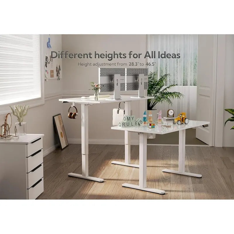 Claiks Bureau debout en verre, bureau debout blanc à hauteur réglable