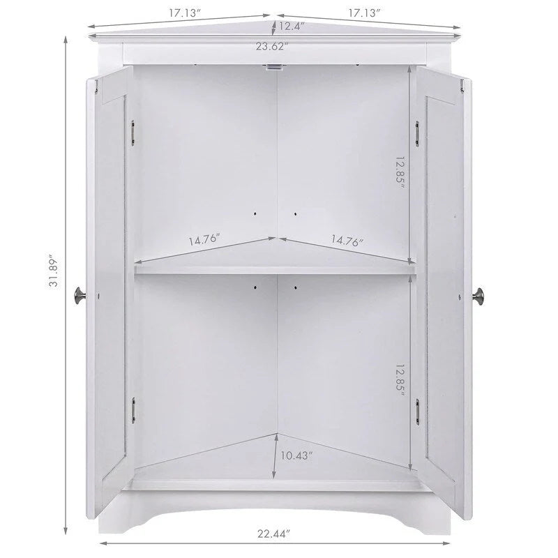 Meuble d'angle bas à deux portes et étagères – 12.4P x 23.62L x 31.89H
