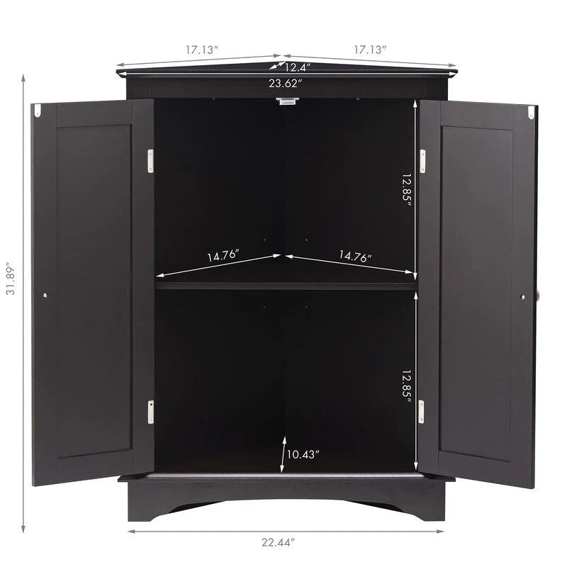 Meuble d'angle bas à deux portes et étagères – 12.4P x 23.62L x 31.89H