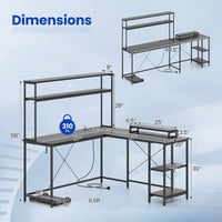 Bureau de Jeu en Forme de L Costway avec Bande LED et Prises de Courant, avec Huche - Voir Détails