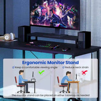 Bureau de Jeu en Forme de L Costway avec Bande LED et Prises de Courant, avec Huche - Voir Détails