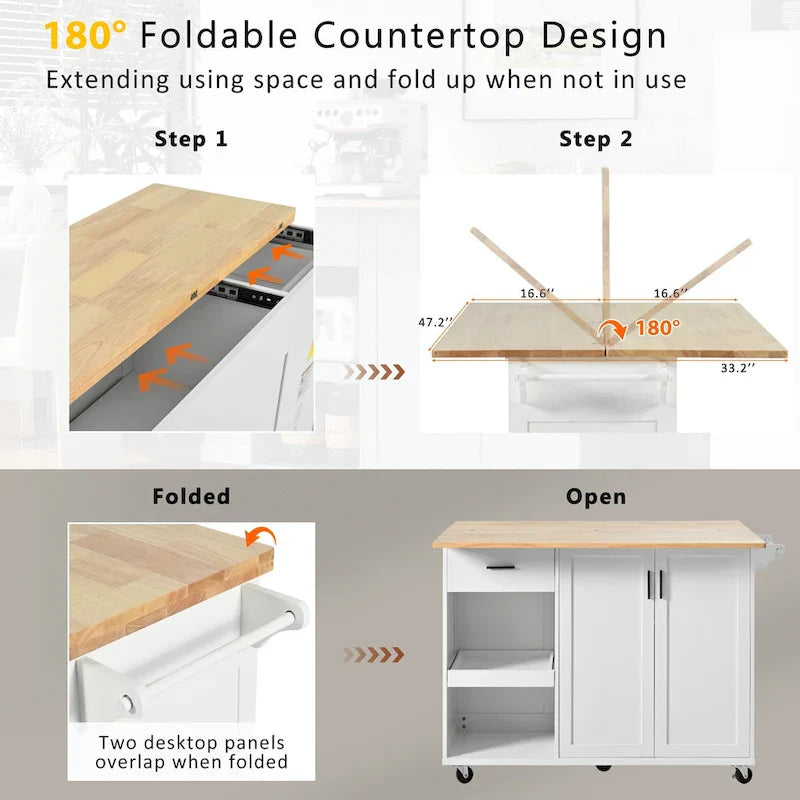 Îlot de cuisine avec plan de travail rabattable (tabouret non inclus)