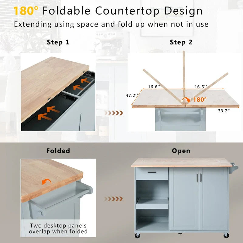 Îlot de cuisine avec plan de travail rabattable (tabouret non inclus)