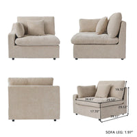 Grand canapé modulaire avec oreillers, canapé profond minimaliste en tissu mélangé de lin pour salon, kaki