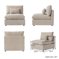 Grand canapé modulaire avec oreillers, canapé profond minimaliste en tissu mélangé de lin pour salon, kaki