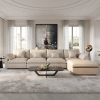 Canapé sectionnel modulable nuage avec ottoman, canapé sectionnel minimaliste en forme de L en mélange de lin pour salon, kaki