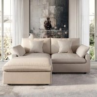 Canapé sectionnel modulable nuage avec ottoman, canapé sectionnel minimaliste en forme de L en mélange de lin pour salon, kaki