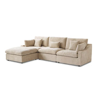 Canapé sectionnel modulable nuage avec ottoman, canapé sectionnel minimaliste en forme de L en mélange de lin pour salon, kaki