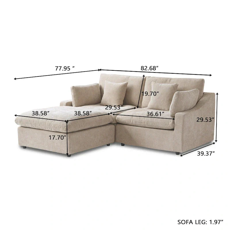 Canapé sectionnel modulable nuage avec ottoman, canapé sectionnel minimaliste en forme de L en mélange de lin pour salon, kaki