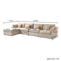 Canapé sectionnel modulable nuage avec ottoman, canapé sectionnel minimaliste en forme de L en mélange de lin pour salon, kaki