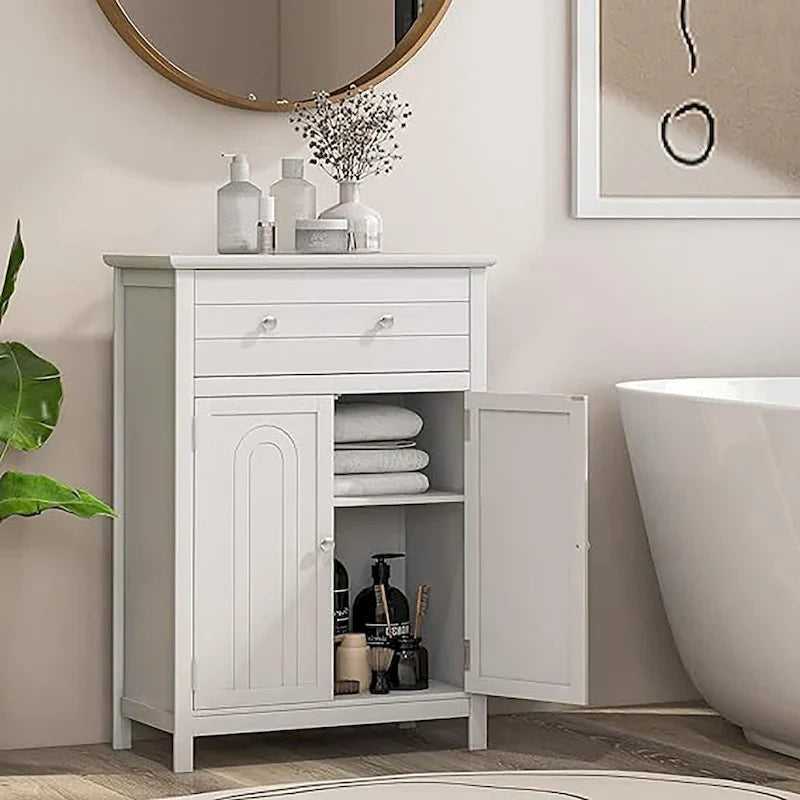 Meuble de rangement de salle de bain Gymax sur pied avec grand tiroir réglable