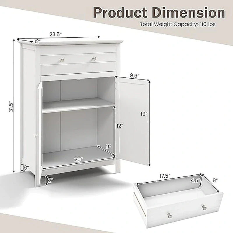 Meuble de rangement de salle de bain Gymax sur pied avec grand tiroir réglable