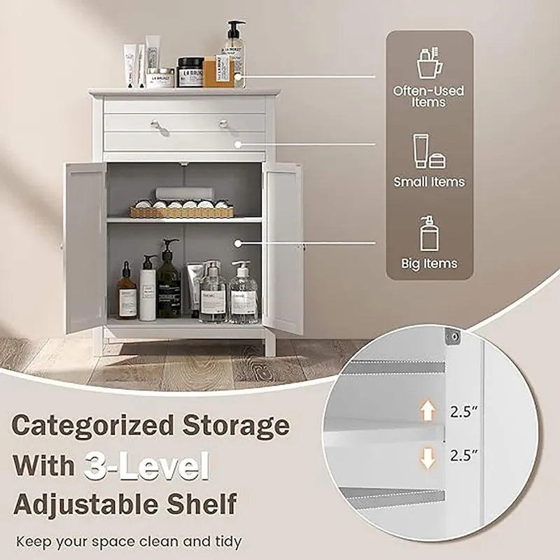 Meuble de rangement de salle de bain Gymax sur pied avec grand tiroir réglable
