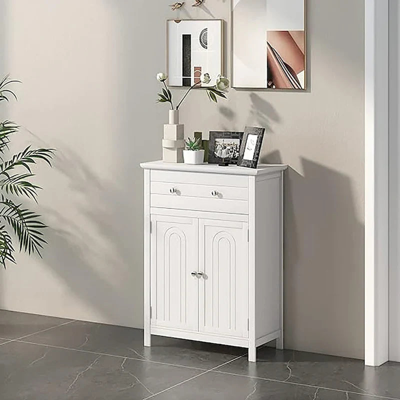 Meuble de rangement de salle de bain Gymax sur pied avec grand tiroir réglable