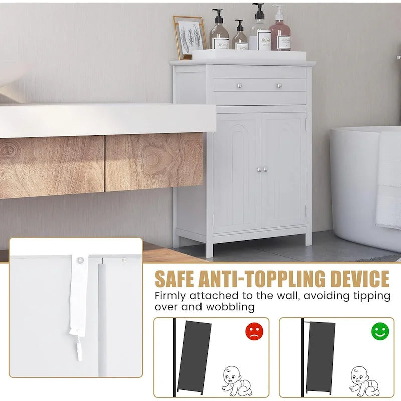 Meuble de rangement de salle de bain Gymax sur pied avec grand tiroir réglable