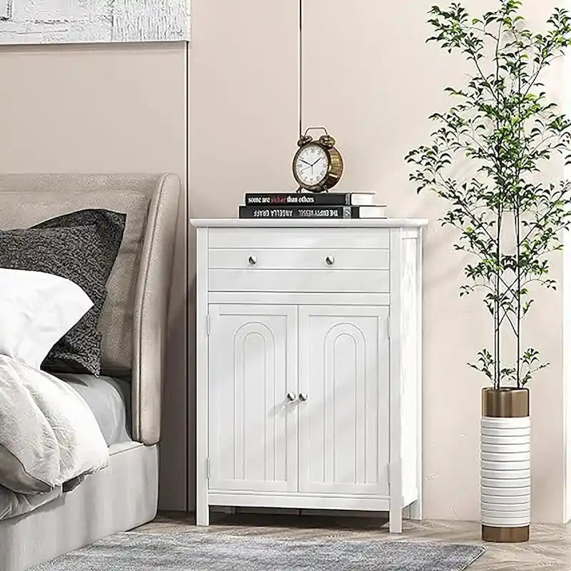 Meuble de rangement de salle de bain Gymax sur pied avec grand tiroir réglable