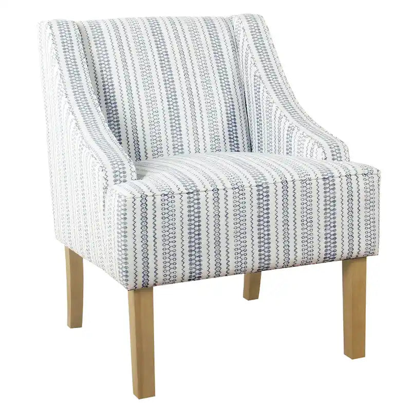 Fauteuil Yolu, imprimé rayé style ferme, polyester bleu et blanc