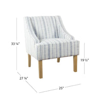 Fauteuil Yolu, imprimé rayé style ferme, polyester bleu et blanc