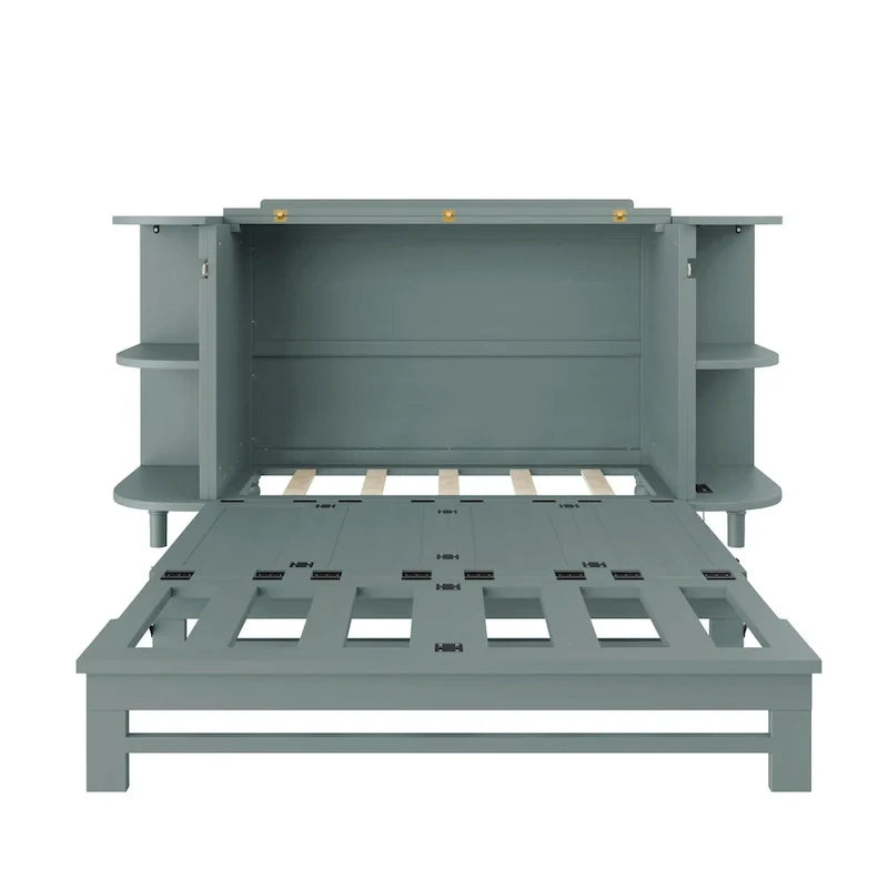 Lit escamotable de ferme, lit pliant plateforme, lit escamotable convertible de style commode/cube avec étagères incurvées et station de recharge