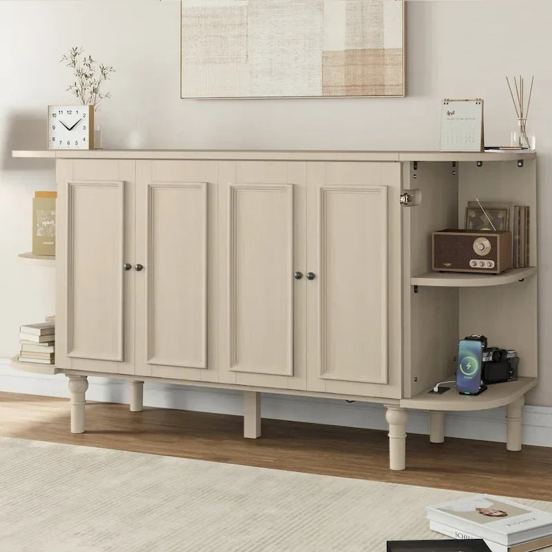 Lit escamotable de ferme, lit pliant plateforme, lit escamotable convertible de style commode/cube avec étagères incurvées et station de recharge