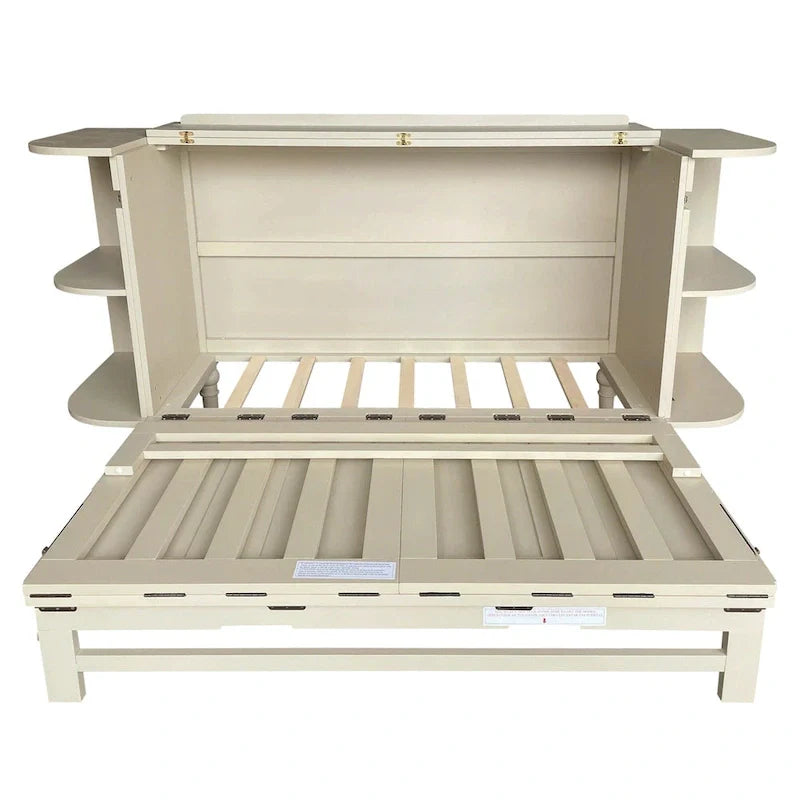 Lit escamotable de ferme, lit pliant plateforme, lit escamotable convertible de style commode/cube avec étagères incurvées et station de recharge