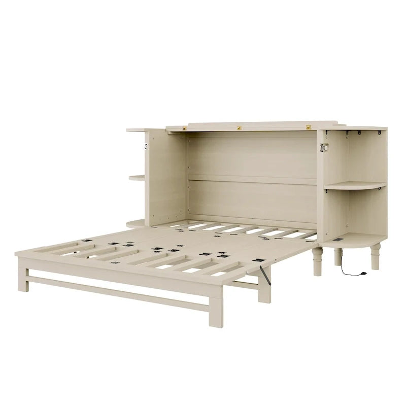 Lit escamotable de ferme, lit pliant plateforme, lit escamotable convertible de style commode/cube avec étagères incurvées et station de recharge