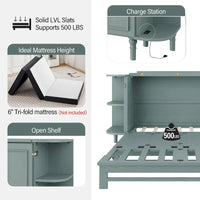 Lit escamotable de ferme, lit pliant plateforme, lit escamotable convertible de style commode/cube avec étagères incurvées et station de recharge