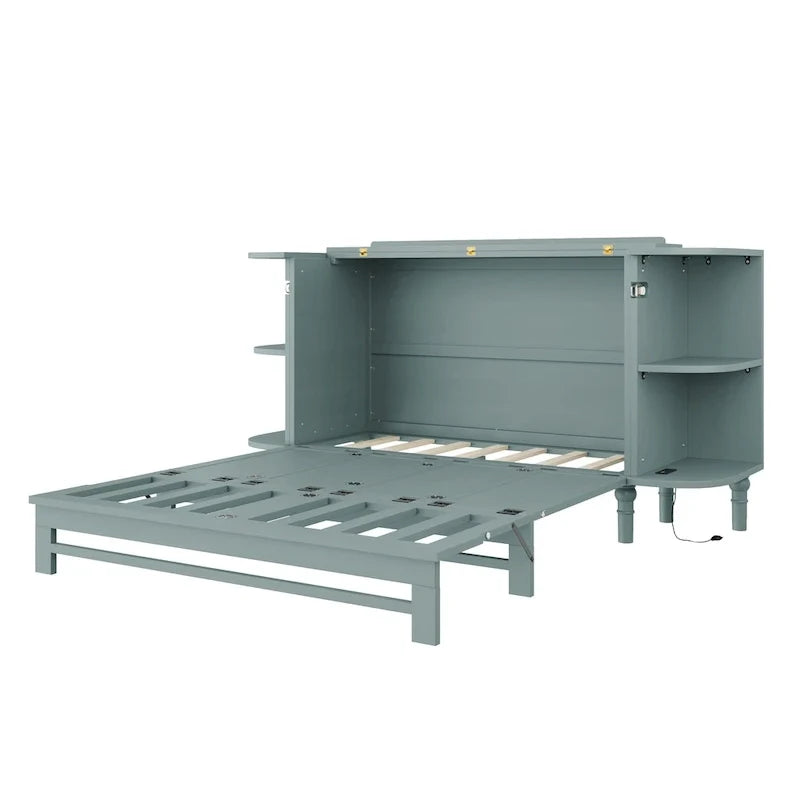 Lit escamotable de ferme, lit pliant plateforme, lit escamotable convertible de style commode/cube avec étagères incurvées et station de recharge