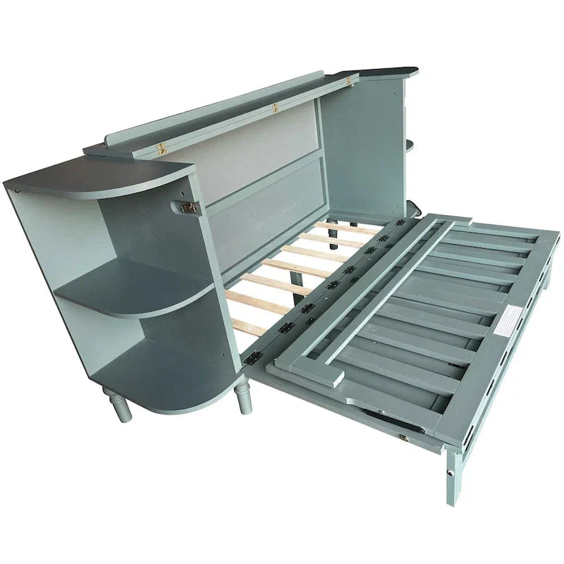 Lit escamotable de ferme, lit pliant plateforme, lit escamotable convertible de style commode/cube avec étagères incurvées et station de recharge