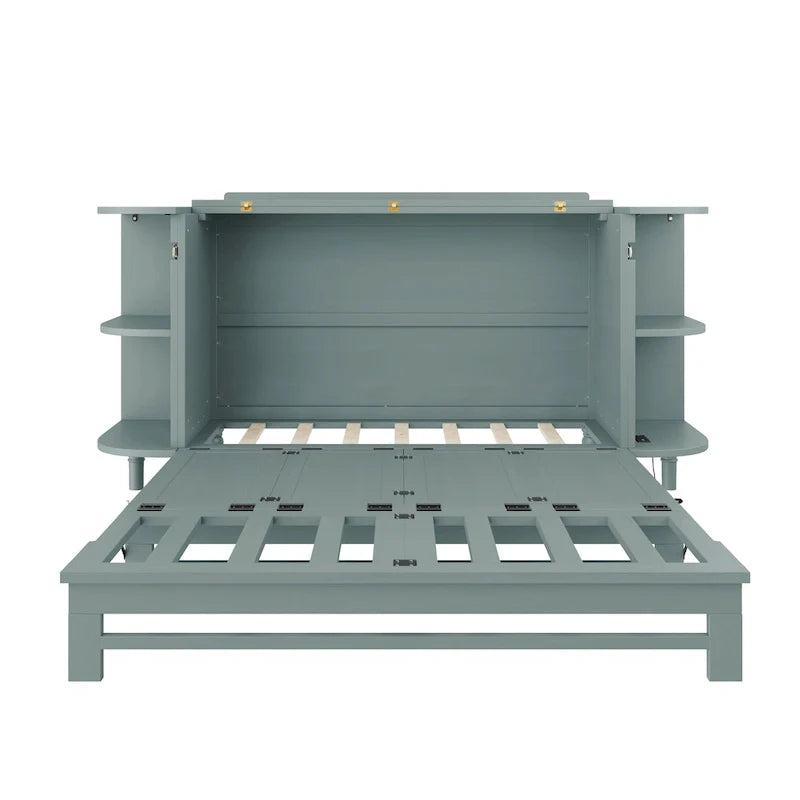 Lit escamotable de ferme, lit pliant plateforme, lit escamotable convertible de style commode/cube avec étagères incurvées et station de recharge