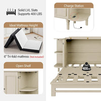 Lit escamotable de ferme, lit pliant plateforme, lit escamotable convertible de style commode/cube avec étagères incurvées et station de recharge