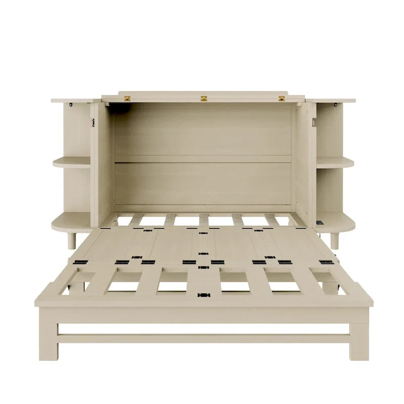 Lit escamotable de ferme, lit pliant plateforme, lit escamotable convertible de style commode/cube avec étagères incurvées et station de recharge